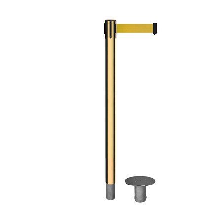 MONTOUR LINE Stanchion Belt Barrier Removable Base Pol.Brass Post 11ft.Yellow Belt MX630R-PB-YW-110